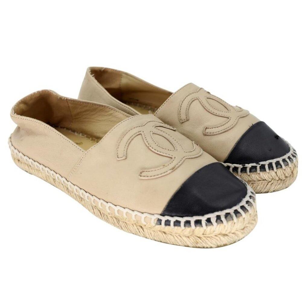 Chanel Espadrille 37 Leather Cap Toe CC Flats CC-S0304P-0008 - Picture 5 of 12